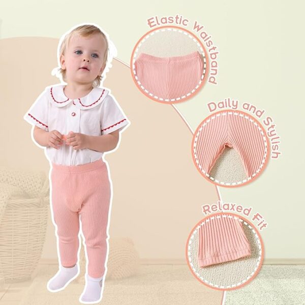 BQUBO 3 Pack Baby Girl Pants Toddler Leggings Baby Flare Pants Baby Solid Ribbed Pants Toddler Bell Bottoms Baby Pants 18-24 months - Image 2