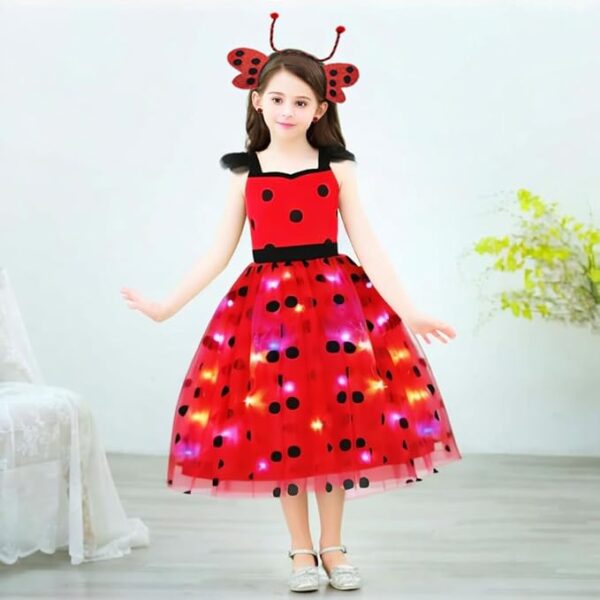 BQUBO Girls Light up Ladybug Masquerade costumes - Kids LED Princess Dress Halloween Cosplay Outfit Clothes Apparels 3-6years - Image 3