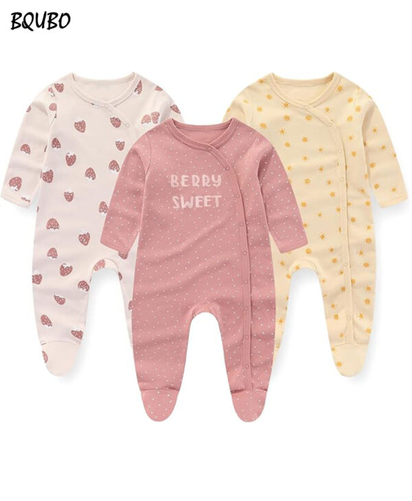 BQUBO Unisex Baby Boy Girl Infant and toddler one piece clothing Rompers Cotton Long Sleeve 3 Pack Infant Jumpsuits 0-3Months Babies' overall sleepwear