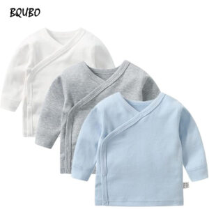 BQUBO Baby Long Sleeve Side-Snap crotch shirts for infants and toddlers Cotton Shirt Unisex Newborn Girls Boys Kimono Tee Shirts Top