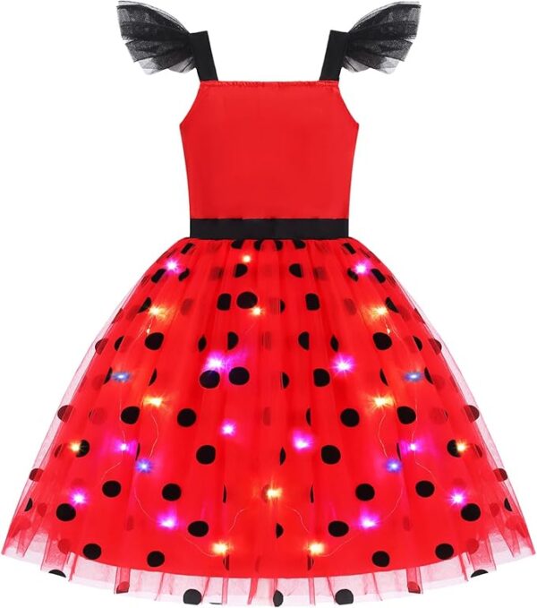 BQUBO Girls Light up Ladybug Masquerade costumes - Kids LED Princess Dress Halloween Cosplay Outfit Clothes Apparels 3-6years - Image 2