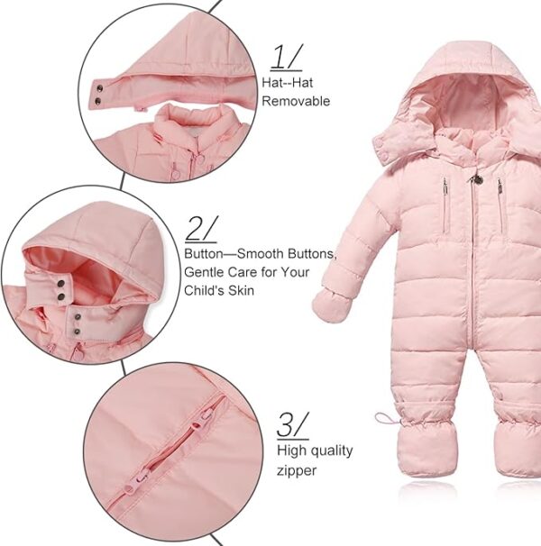 BQUBO  Infant Newborn Baby Hoodie Down Jacket Jumpsuit Pram Snuggly Snow Suit - Image 4