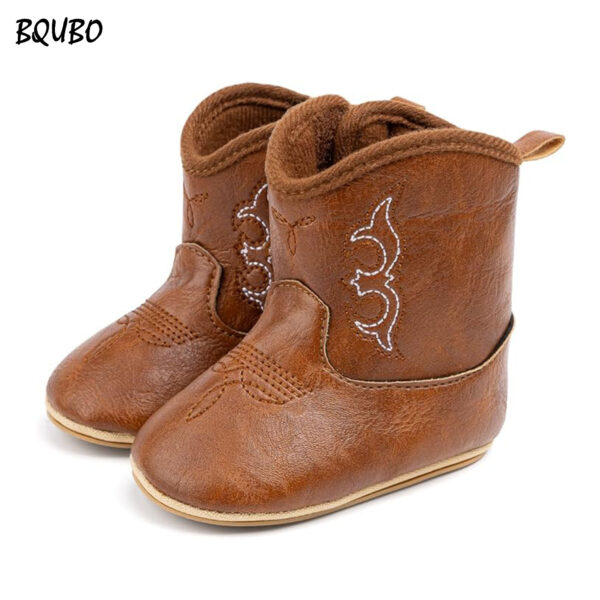 BQUBO Baby Western Cowboy Boots Infant Boys Girls Non-Slip Soft Sole Booties Toddler Newborn First Walker Crib Shoes 1-3 Years