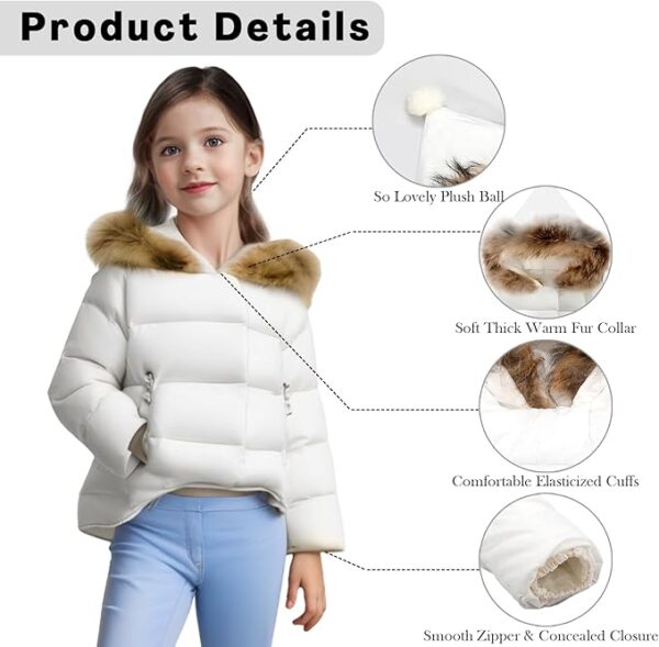 BQUBO  Baby Girls Hooded Snowsuit Winter Warm Fur Collar Hooded Coat Down Windproof Jacket Outerwear 1-3 Years - Image 2