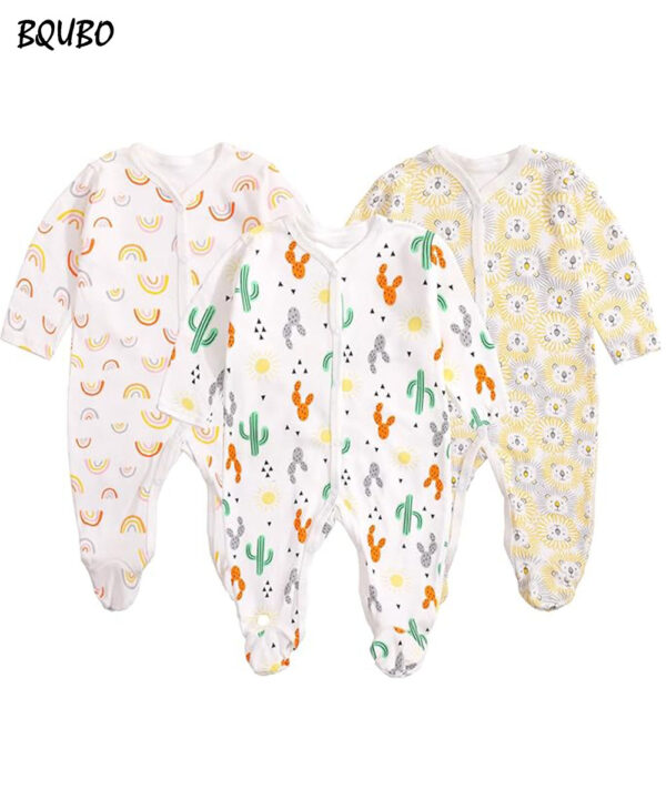 BQUBO Baby Long Sleeve Unisex 3 Pack Footies Rompers Cotton Infant Jumpsuits Babies' Outfits Onsies Baby Shower Gifts 0-3Months