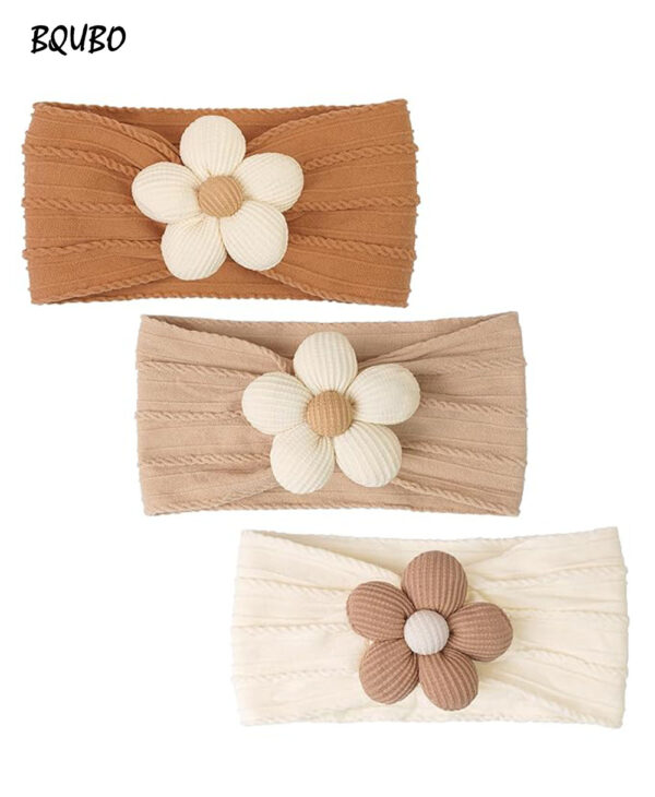 BQUBO 3 Pcs Baby Flower Headbands Baby Girls Nylon Headbands Soft Stretchy Headwear Hair Accessories for Newborn Infant Toddler Kids