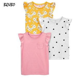 BQUBO Girls' Short-Sleeve Shirts and Baby tops, Pack of 3, 3-12 Months