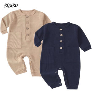 BQUBO Baby Boys Girls 2 Pack Solid Romper Waffle Long Sleeve One-Piece Cotton Pram Suits Outfits Clothes