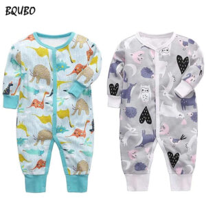 BQUBO 2-Pack Baby Layettes  Cotton Footless Long Sleeve Romper Jumpsuit Sleep and Play 6-12 Months